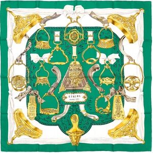NWT Vintage Hermes Scarf "Etriers" Green